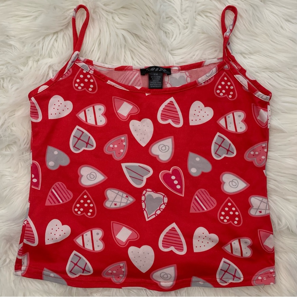 Hot pink heart patterned tank top